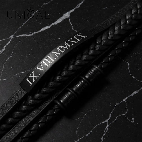 personalisiertes Lederarmband Herren mit gravur schwarz uniqal