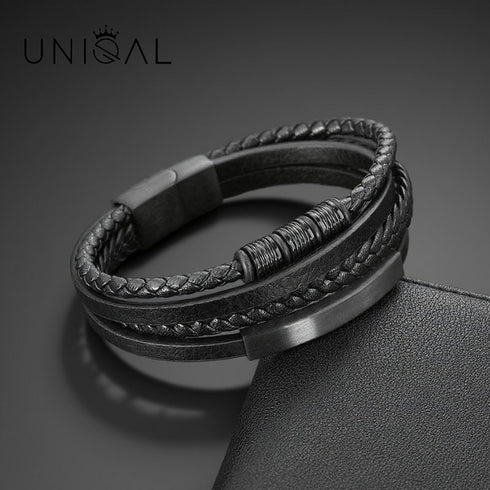 personalisiertes Lederarmband Herren mit gravur schwarz uniqal