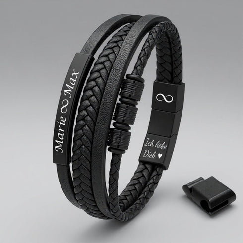 personalisiertes Lederarmband Herren mit gravur schwarz uniqal