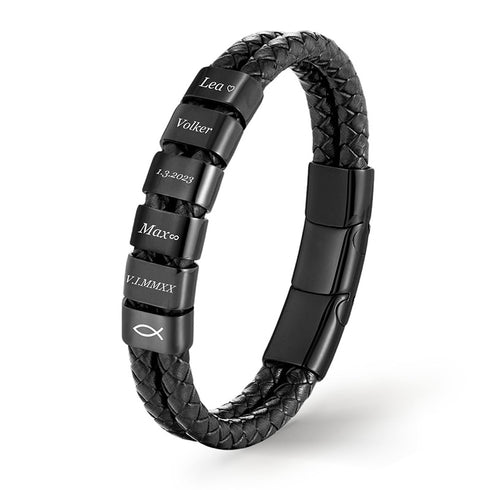 Personalisiertes Lederarmband herren mit gravur schwarz