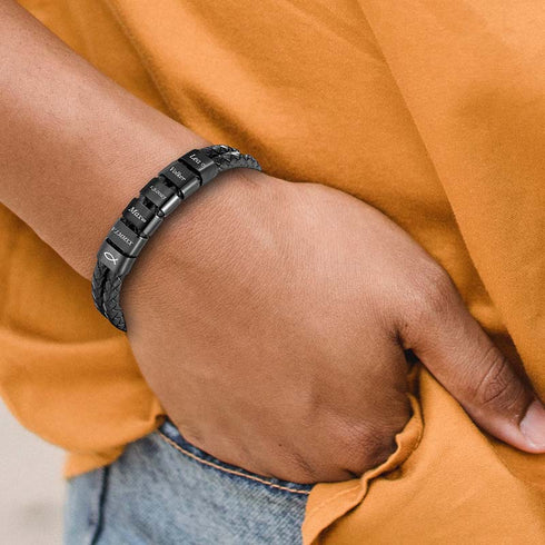 Personalisiertes Lederarmband herren mit gravur schwarz