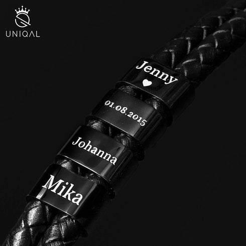 Personalisiertes Lederarmband herren mit gravur schwarz