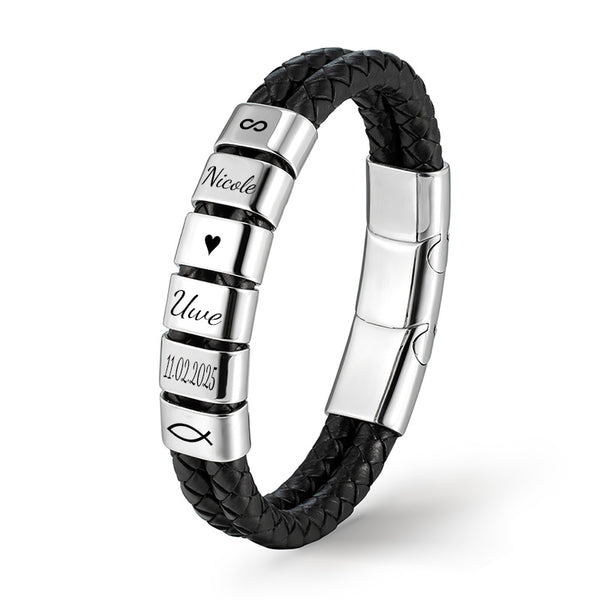 Personalisiertes Lederarmband mit gravur silber uniqal