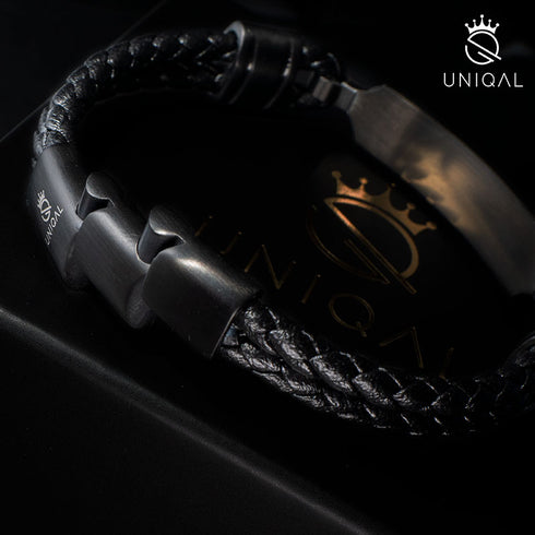 Personalisiertes schwarzes Armband Leder Herren Uniqal