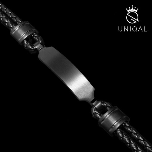 Personalisiertes schwarzes Armband Leder Herren Uniqal