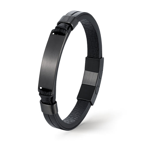 Uniqal BLACK LEGACY Lederarmband Schwarz matt mit Gravurplatte – elegantes Unisex Armband aus Echtleder & Edelstahl, personalisierbar und stilvoll emotionen