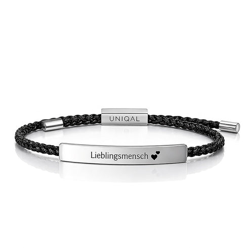 Klassisches silberfarbenes Armband mit Gravur von UNIQAL, fein geflochtenes Seil, zeitloser Unisex Schmuck