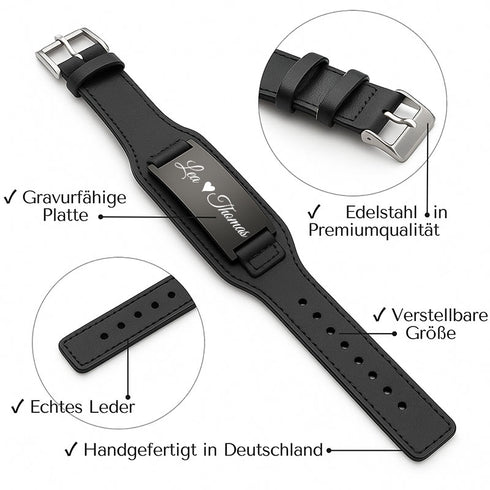 Personalisiertes Armband aus Echtleder mit gravierbarer Edelstahlplatte – Geschenkidee für Männer