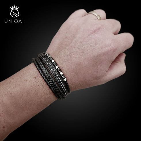 personalisiertes Lederarmband schwarz herren uniqal