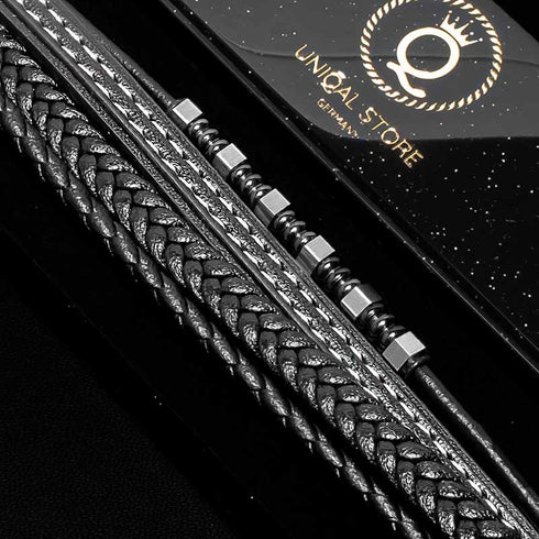 personalisiertes Lederarmband schwarz herren uniqal