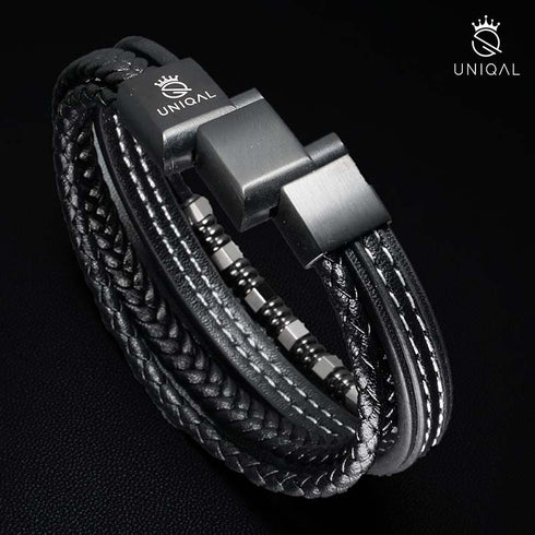 personalisiertes Lederarmband schwarz herren uniqal