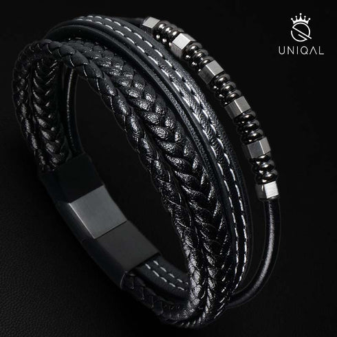 personalisiertes Lederarmband schwarz herren uniqal