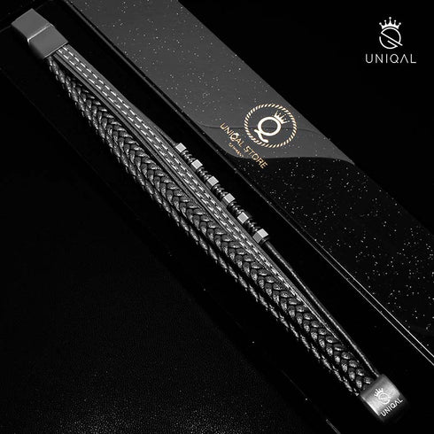 personalisiertes Lederarmband schwarz herren uniqal