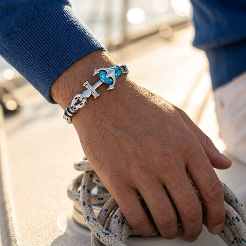 Nautisches Herrenarmband mit Anker Anhänger aus Segeltau im maritimen Freizeit Look