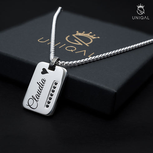 Black Zirkonia Namenskette Silber Edehlstal mit Gravur