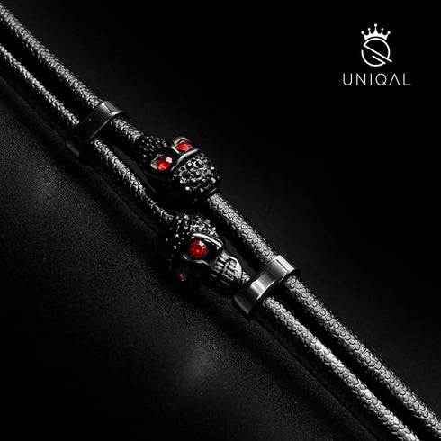 Totenkopf Lederarmband Herren Skull schwarz zirkonia uniqal