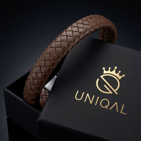 UNIQAL Desire Brown Herren Lederarmband aus braunem Leder mit geflochtenem Design und eleganter Optik