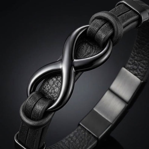 UNIQAL Infinity Black personalisiertes Herren Lederarmband mit Gravur Möglichkeit und Infinity Symbol