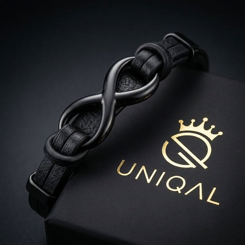 UNIQAL Infinity Black Herren Lederarmband aus schwarzem Leder mit Infinity Symbol und elegantem Design