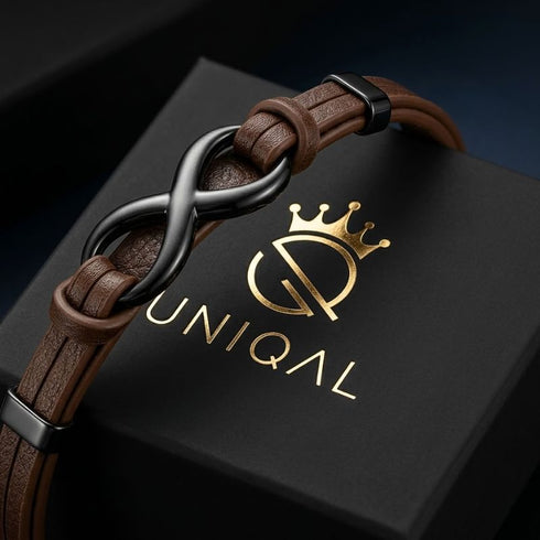 UNIQAL Infinity Brown Herren Lederarmband aus braunem Leder mit Infinity Symbol und elegantem schwarzen Verschluss