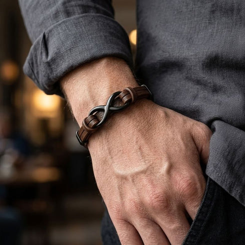 UNIQAL Infinity Brown Herrenarmband mit persönlicher Gravur für Namen Datum oder individuelle Nachricht
