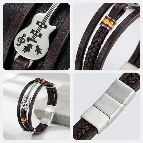 UNIQAL Lederarmband Guitar mit Gitarren Element aus Edelstahl und modernem Musik Design