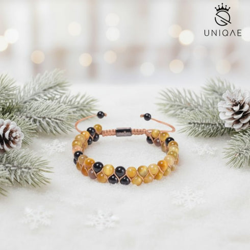 ONYX & AGATE BEAD BRACELET 6MM