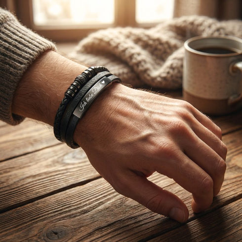 BLACK GRAPHICS Armband schwarzes Leder, Edelstahl, kompromissloses Design