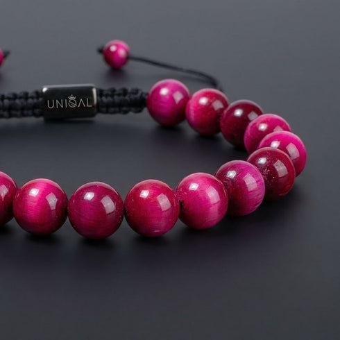 Pinker Korund Perlenarmband 8 mm – strukturierte Oberfläche, hochwertige Verarbeitung
