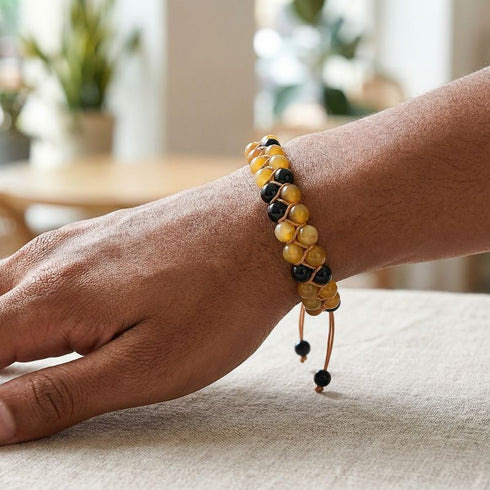 Uniqal zweireihiges Edelsteinarmband Onyx Honigachat, 6 mm Naturperlen, harmonische Optik im täglichen Einsatz