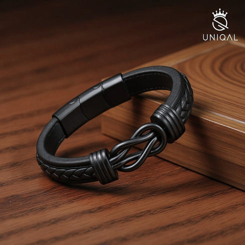 Uniqal Lederarmband in Schwarz – Infinity-Design als Symbol tiefer Verbindung & zeitloser Eleganz.