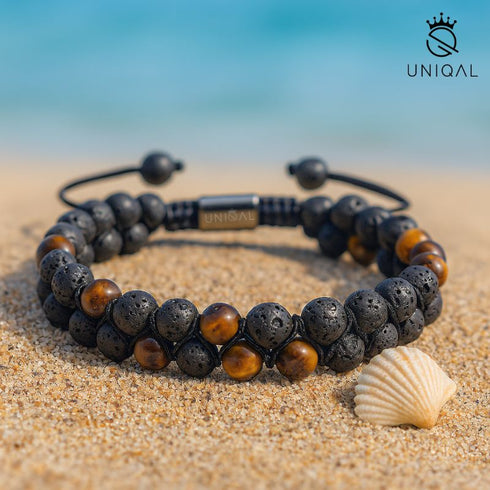 Uniqal Lava Armband mit Tigerauge am Strand – Sommer Accessoire, Duftsteine, Naturstein Unisex Schmuck
