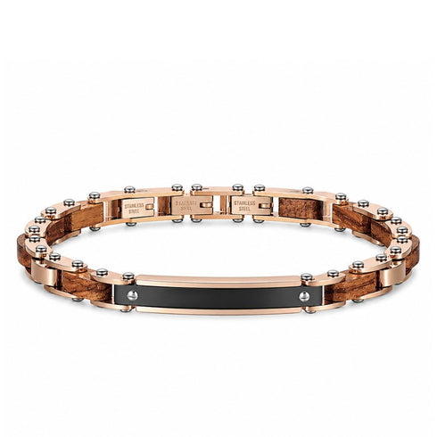 AURORA Armband aus Edelstahl und Naturholz mit Roségold Veredelung
