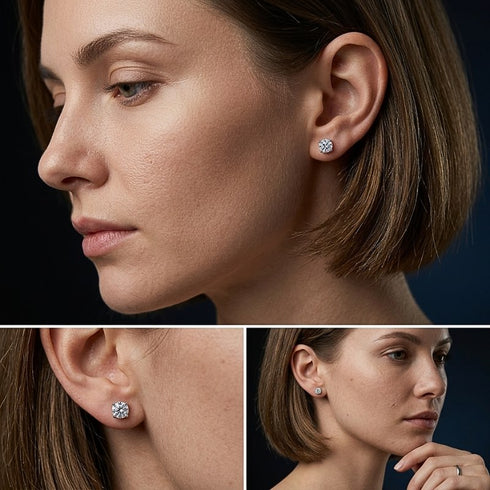 UNIQAL AVENA SILVER dezente Damen Ohrstecker getragen im Alltag für einen minimalistischen Stil
