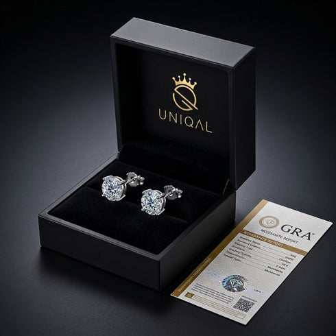 UNIQAL AVENA SILVER luxuriöse Schmuckbox mit eleganter Geschenkverpackung für Moissanit Ohrstecker aus 925 Sterling Silber