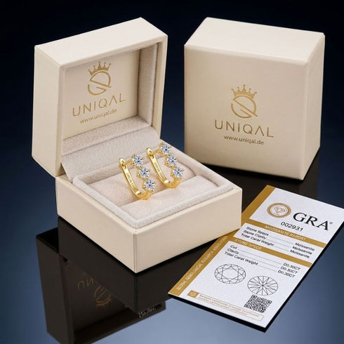 BELLA Moissanit Ohrringe im Uniqal Luxus-Etui mit GRA Moissanit Report, D0.30CT, 925 Silber vergoldet, Uniqal