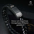 BLACK BRAID Lederarmband mit der Beispielgravur „never give up“ am Verschluss und einem Hinweis zur Personalisierung