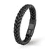BLACK BRAID Lederarmband aus schwarzem geflochtenem Echtleder mit dunklem Magnetverschluss und UNIQAL-Logo auf weißem Hintergrund