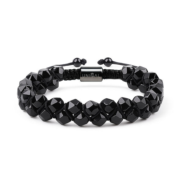 Zweireihiges UNIQAL Armband „Black Energy“ aus schwarzem Turmalin – handgefertigtes Unisex Edelsteinarmband mit Edelstahlverschluss, Symbol für Schutz, Stärke und Balance