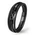 BLACK NICE Infinity Lederarmband Schwarz – vier Stränge geflochten, Edelstahl Unendlichkeitszeichen gravierbar Uniqal