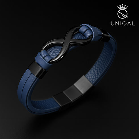 Blaues lederarmband unendlichkeit zeichen inifnity endless uniqal