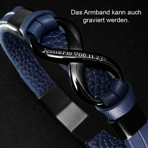 INFINITY BLUE mit Gravur – personalisiertes Männerarmband mit Datum als Freundschaftsgeschenk oder Geburtstagsgeschenk, blaues Lederarmband Uniqal