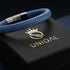 BLUE MARINE Lederarmband auf Uniqal Geschenkbox – gravierbar, tiefblau, stilvoll