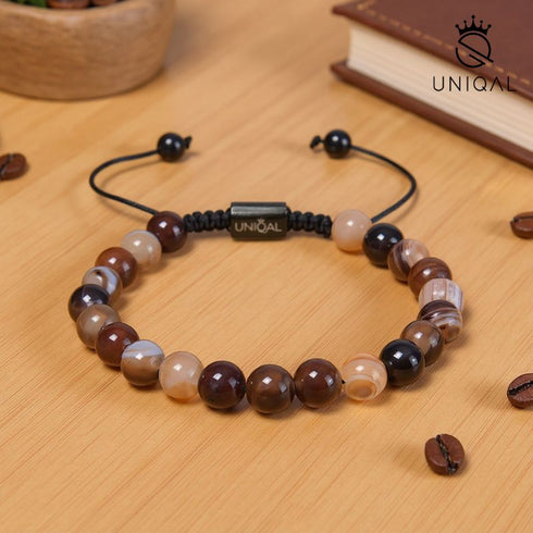 Handgemachtes Botswana Achat Perlenarmband in warmen Naturtönen – Symbol für Erdung, Ausgeglichenheit und emotionalen Schutz