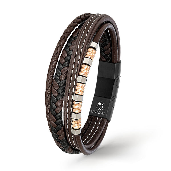 BROWN BRICS Lederarmband Braun – vier Stränge Echtleder, gravierbar Uniqal