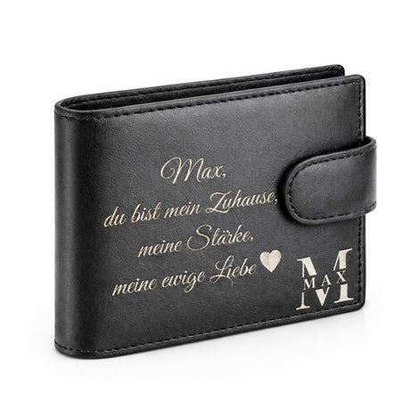 Echtleder Portemonnaie in elegantem Schwarz mit individueller Namensgravur
