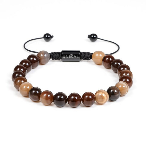 Uniqal Botswana Achat Edelsteinarmband mit natürlichen Achatperlen und Makramee-Verschluss – handgefertigt für innere Ruhe, Balance und Energie