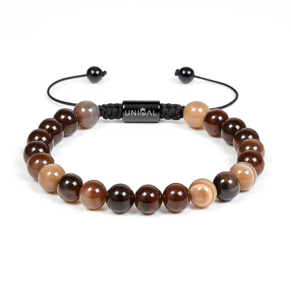 Uniqal Botswana Achat Edelsteinarmband mit natürlichen Achatperlen und Makramee-Verschluss – handgefertigt für innere Ruhe, Balance und Energie