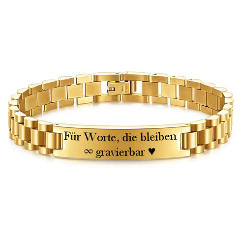 Goldenes Herrenarmband aus Edelstahl mit Gravurplatte – personalisierbar