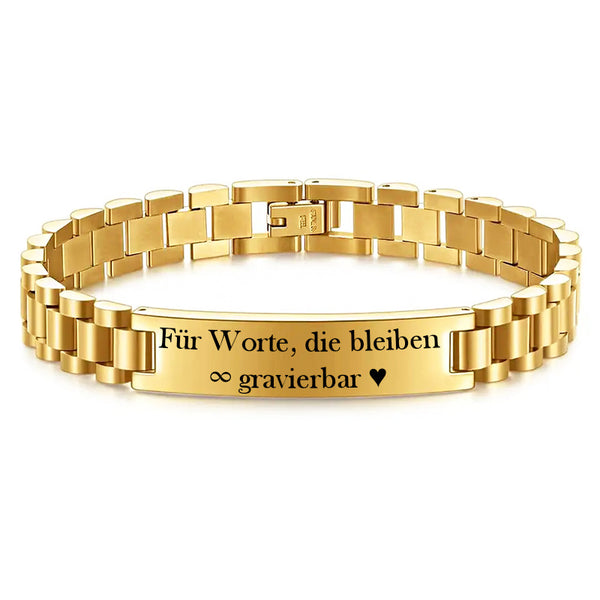 Goldenes Herrenarmband aus Edelstahl mit Gravurplatte – personalisierbar